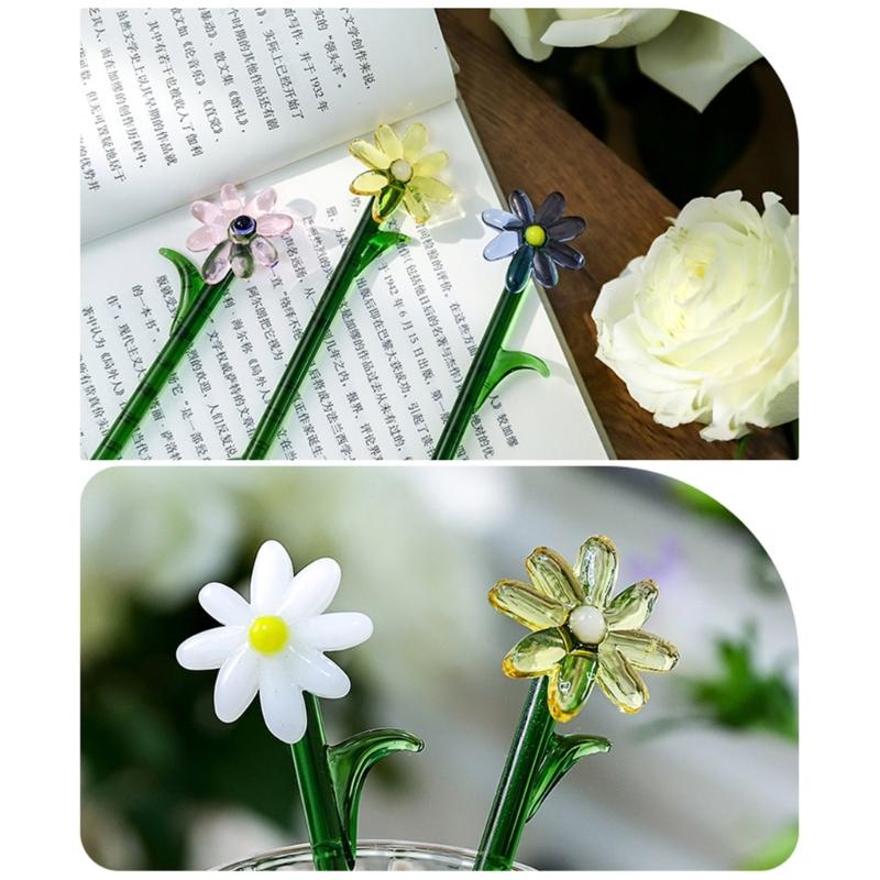 Transparent Glass Stirring Spoon With Elegant Flower Head Colored Stirrer For Coffee Tea Cocktails Head Resistant