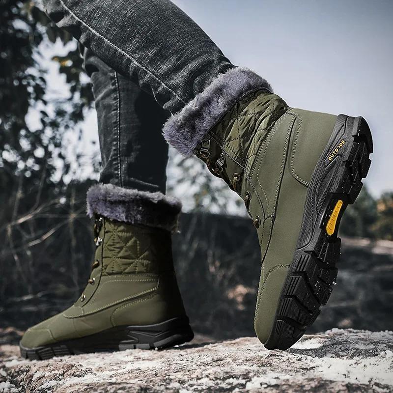 Fashion Resistant Waterproof Snow Boots Men Plush Insulation Comfortable Work Cotton Shoes Outdoor Travel Vacation Leisure Shoes