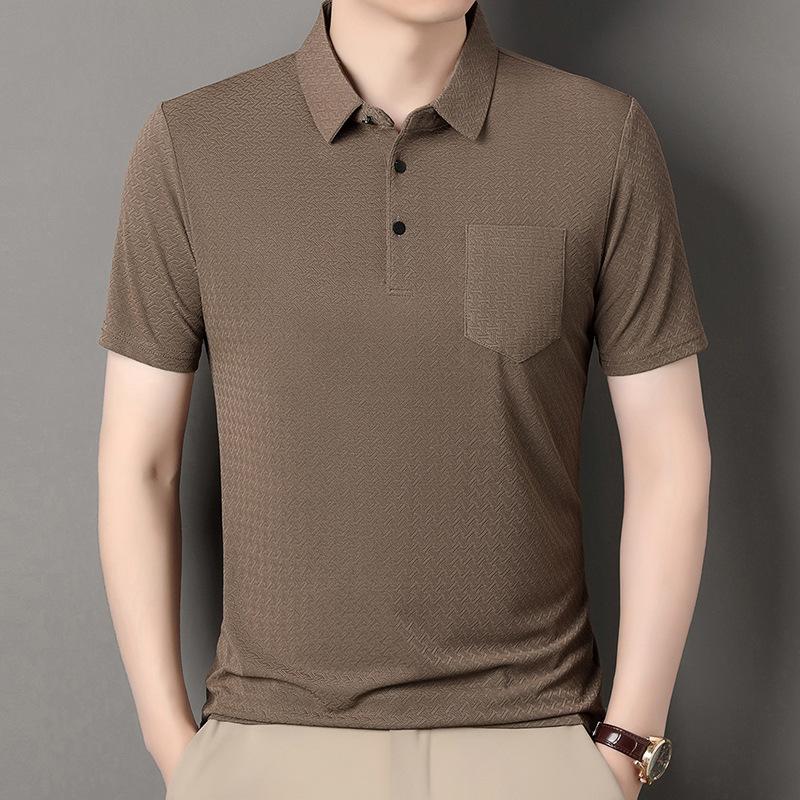 Short-Sleeved Real Pocket Cool And Breathable Short-Sleeved T-Shirt Casual Simple Solid Color Polo Shirt Ice