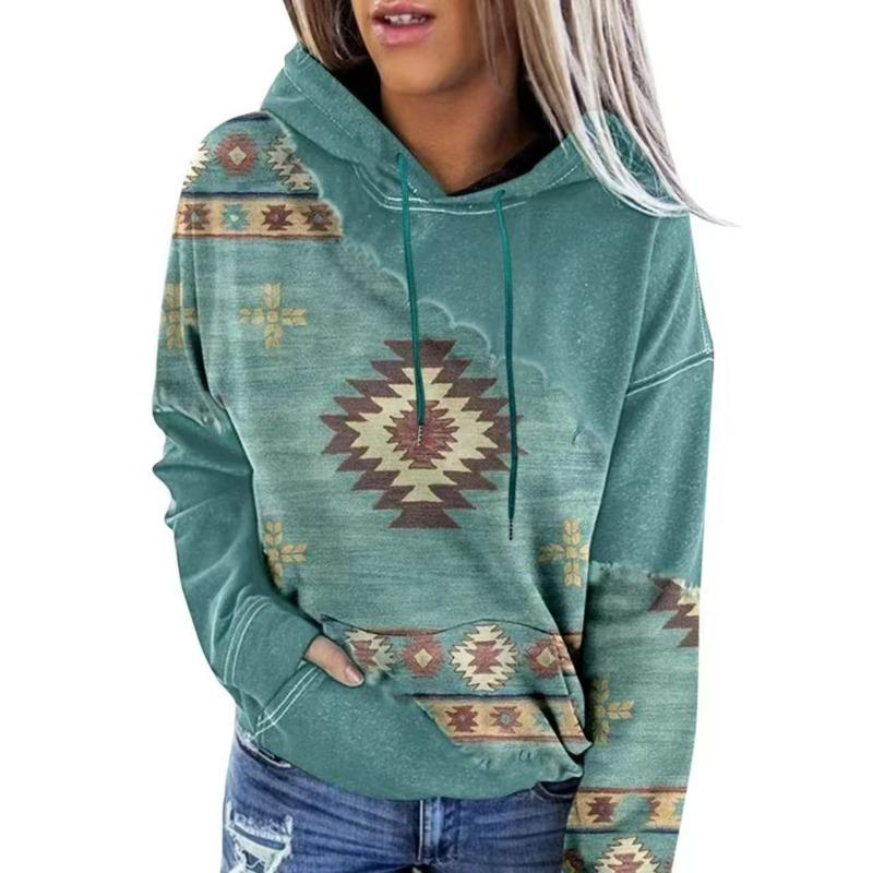 Women S Casual Ethnic Tribal Print Hooded Long Sleeve Sweatshirt