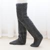 Fuzzy Thigh-High Socks Fluffy Leg Warmers Thickened Plush Over The Knee Socks with Sole Holes for Winter Home Lounging Sleeping
