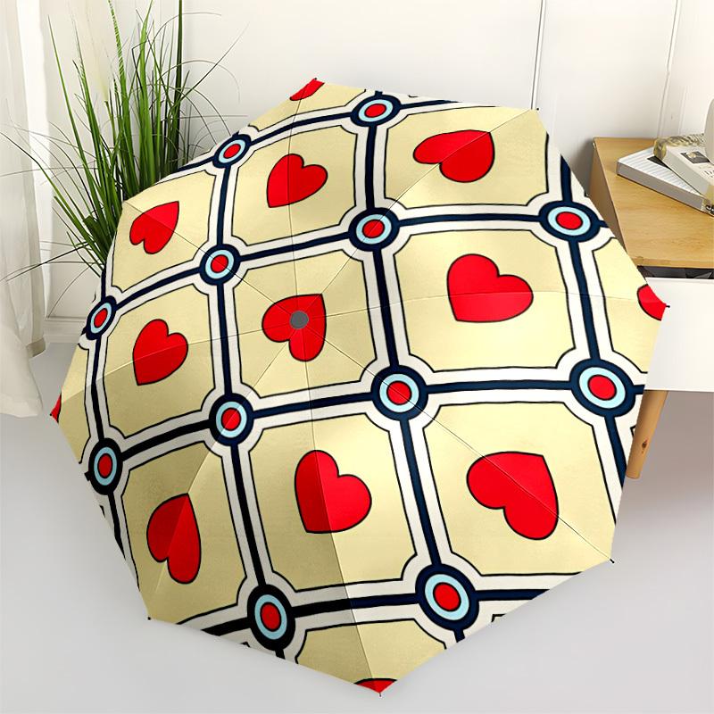 

1pc Heart Pattern Automatic Cute Umbrella 8-Bone Design Compact Gear for Outdoor Travel, Perfect Holiday Gift yy251230024