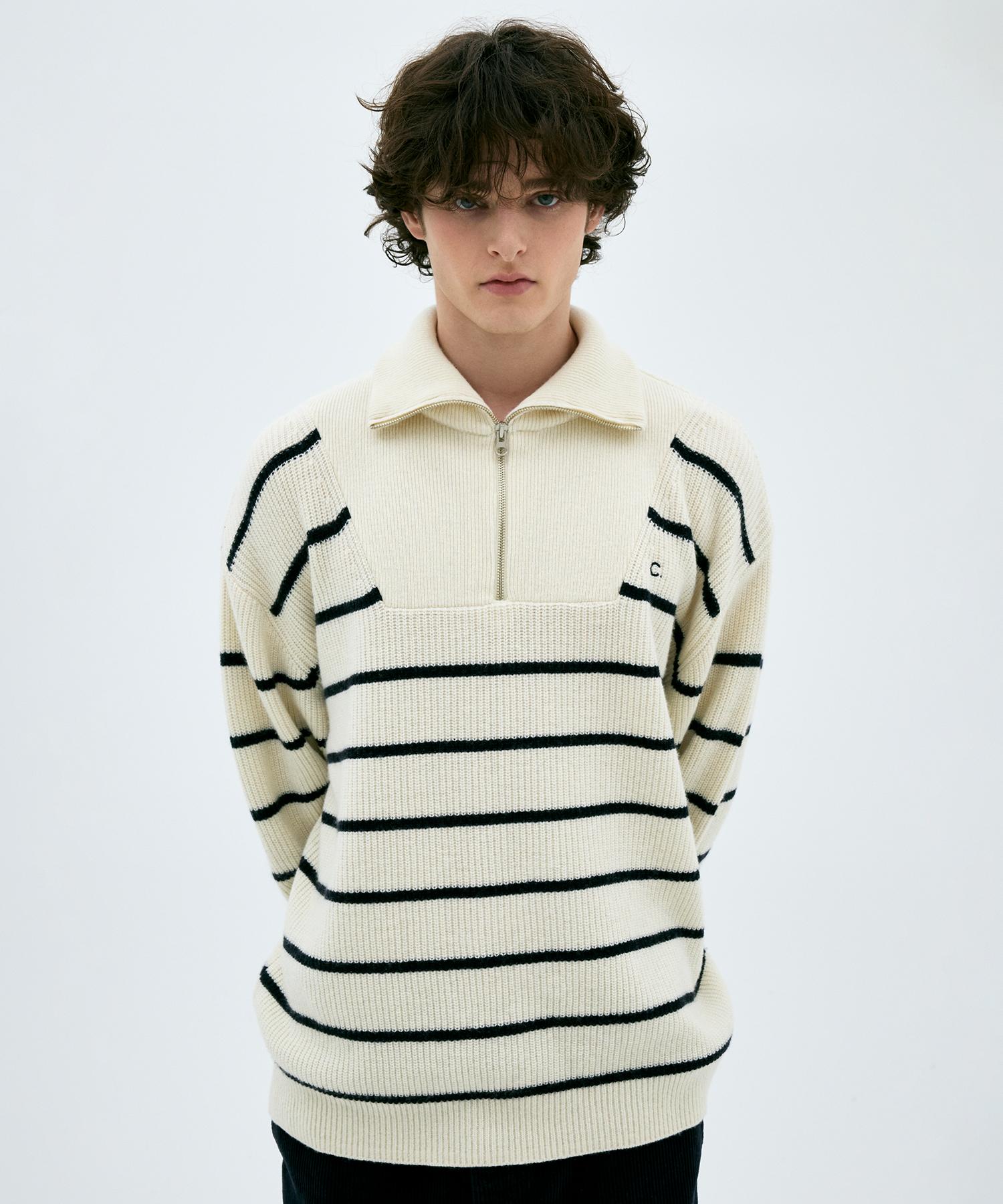 Clove [24Fw Clove] Half-Zip Knit Sweater (Ivory) Ivory/M