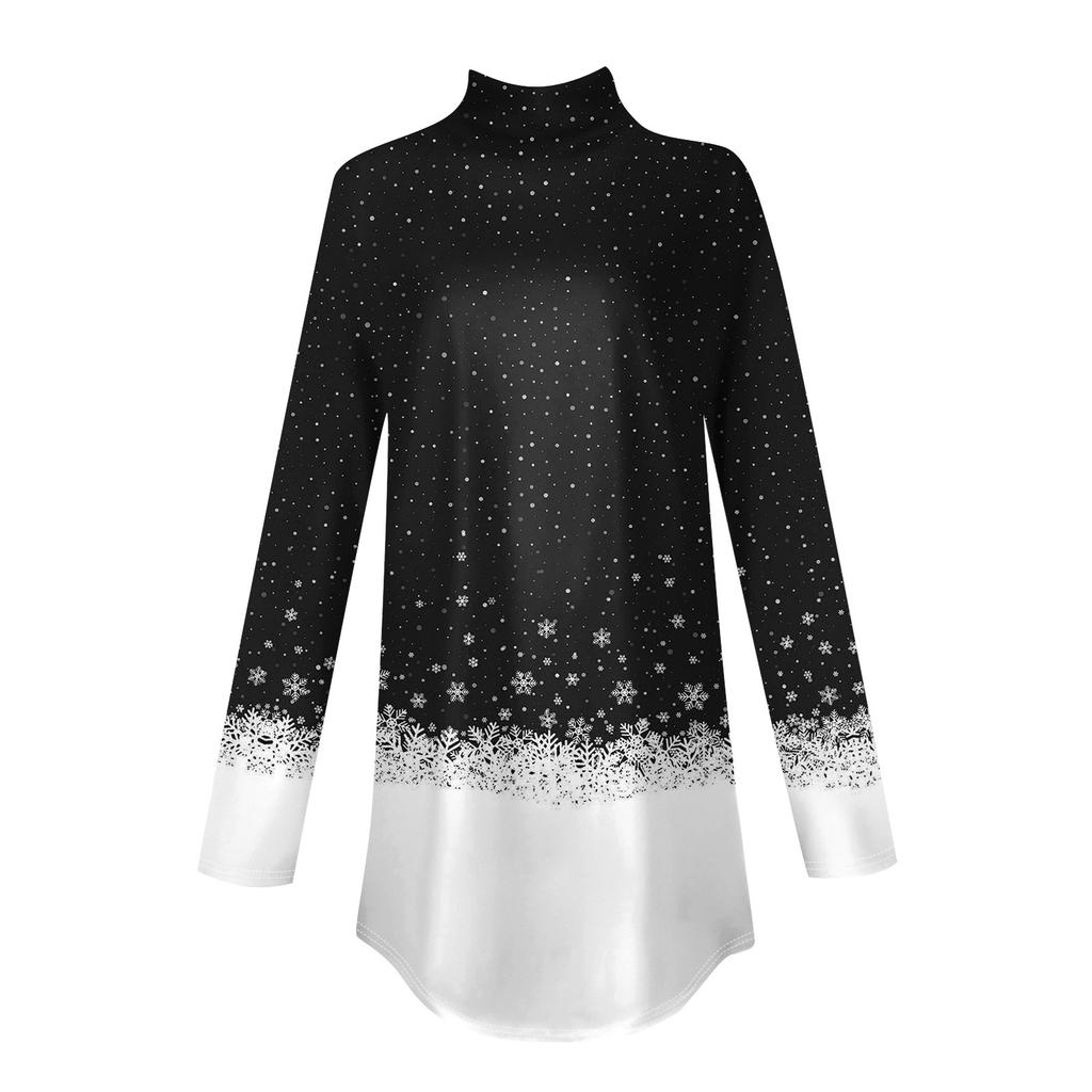 Tricouri pentru femei, toamnă, ocazional, cămăși cu mânecă lungă, hanorac, cu imprimeu vintage, cu gât înalt, pulover