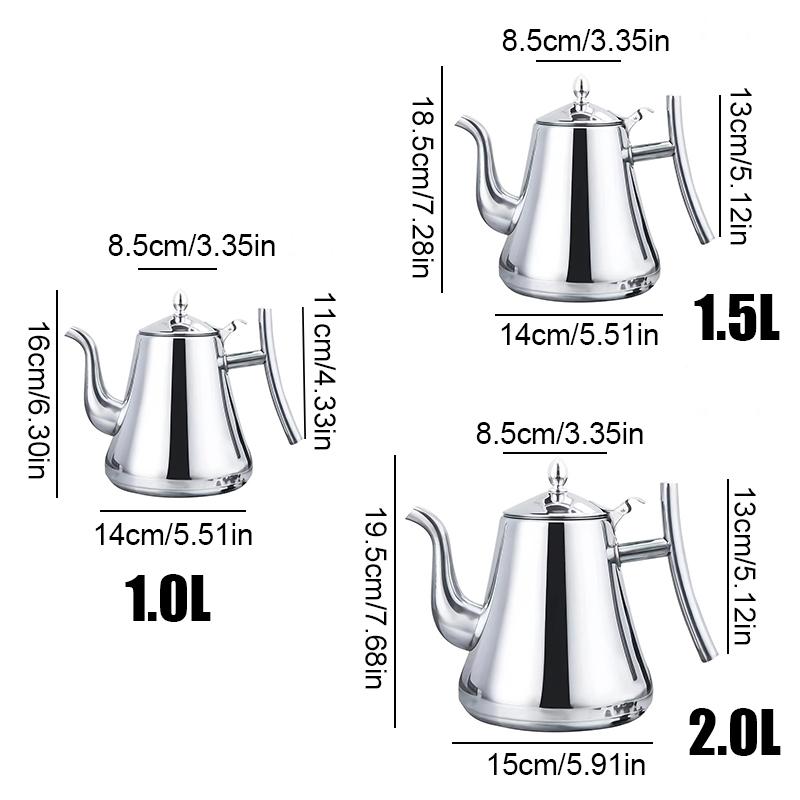 1 Set Teapot and Water Kettle Home Stainless Steel Restaurant Heat-Resistant Kitchen Essentials 1L 1.5L 2L Capacity