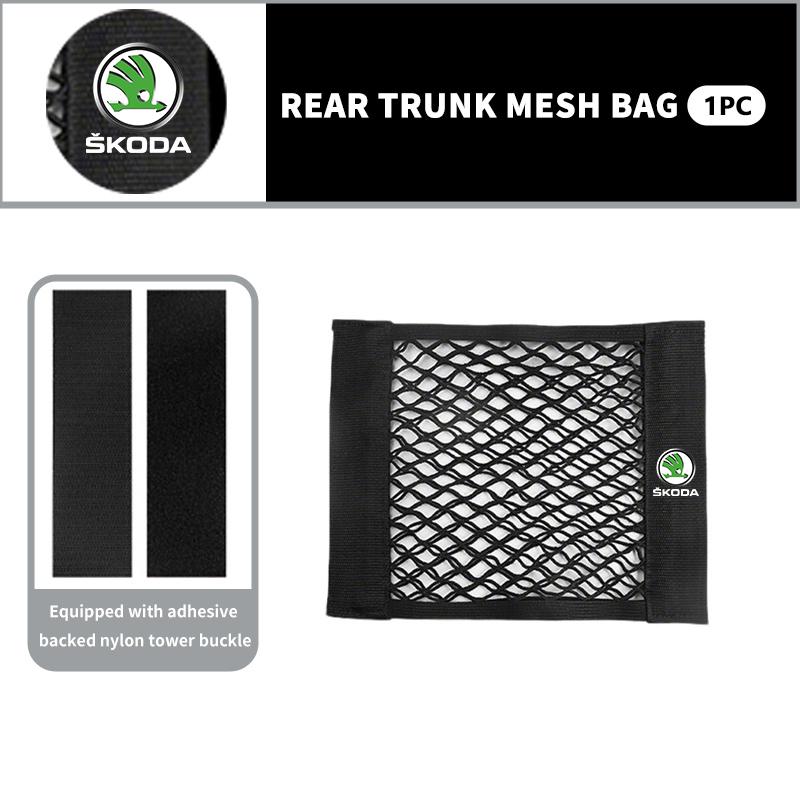 AAABT1 For Skoda Car Trunk Net Pocket Mesh Bag Storage Holder Auto Interior Accessories Kamiq Karoq Octavia 2 3 Rapid Scala Kami Fabia