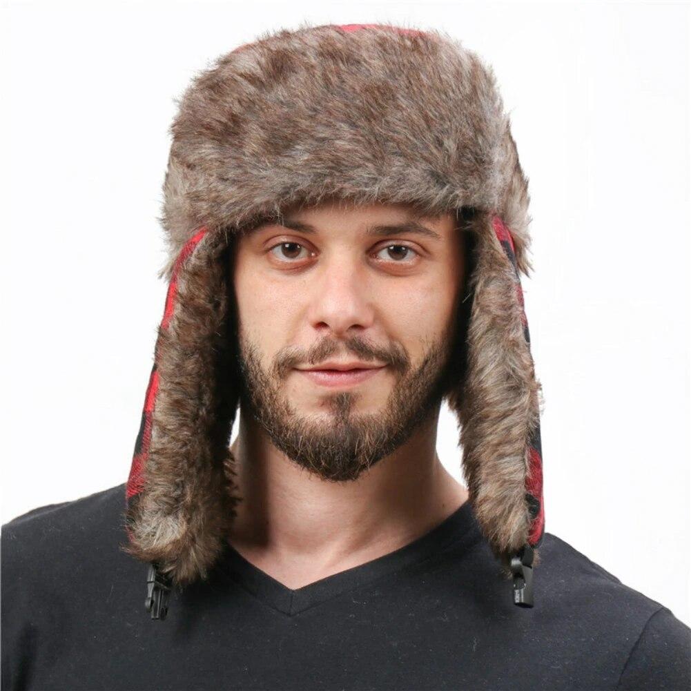 Plaid Trapper Hats   Bomber Fur Hats for  Skiing Snowboarding Skating