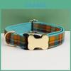 Pet Collar With Grid Print Design And Bone Decor For Pets