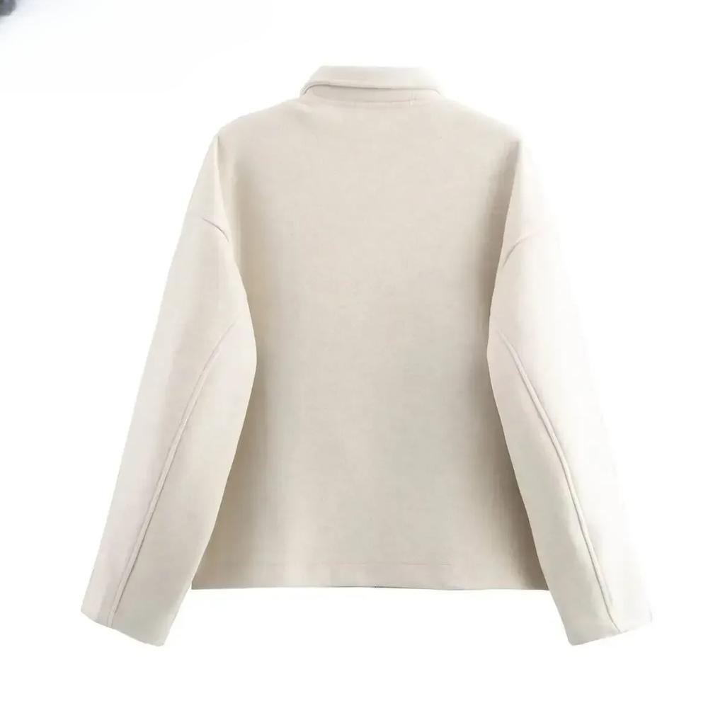 Wool Blended Jacket for Women Fashion Autumn Winter New Long Sleeved Lapel Zip Pocket Warm Woolen Jackets Short Coats