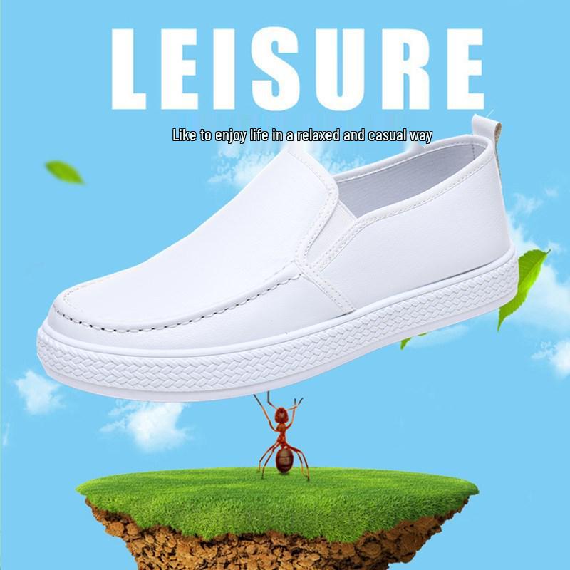 White Men's Slip-Resistant Waterproof Leather Nursing Shoes for Students