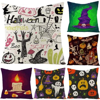 Halloween Polyester Pillow Cover Home Pumpkin Ghost Fire Halloween Home Decoration Supplies Cushion Waist Pillow Cover
