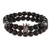 Accessories 8mm black matte lava stone micro-inlaid zircon crown two-piece set bracelet bracelet men