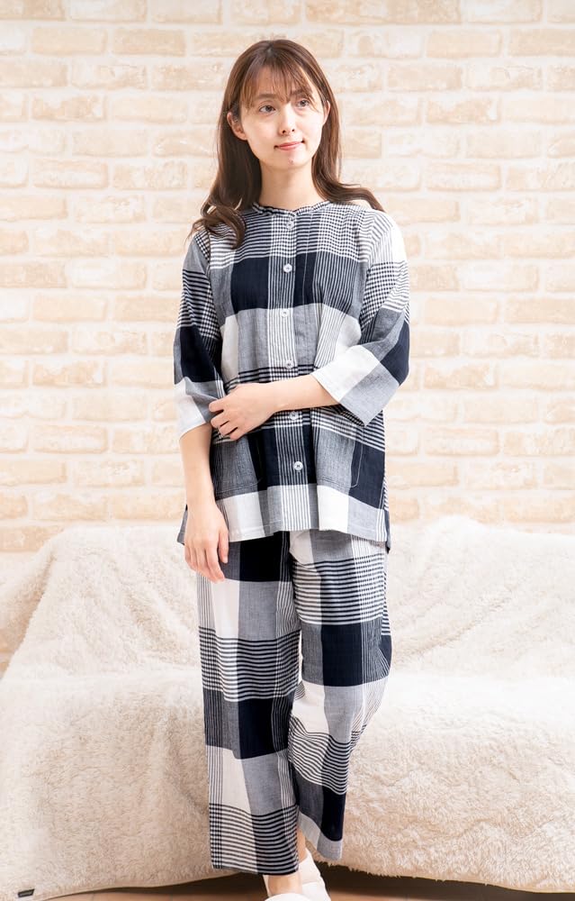 Eye Pant Open Smooth and Cool Willow Room Sizes K's Women's 3/4 Sleeve, 9/10 Pants, Front, Summer, Skin-Friendly 100% Cotton, Check, Nightwear,