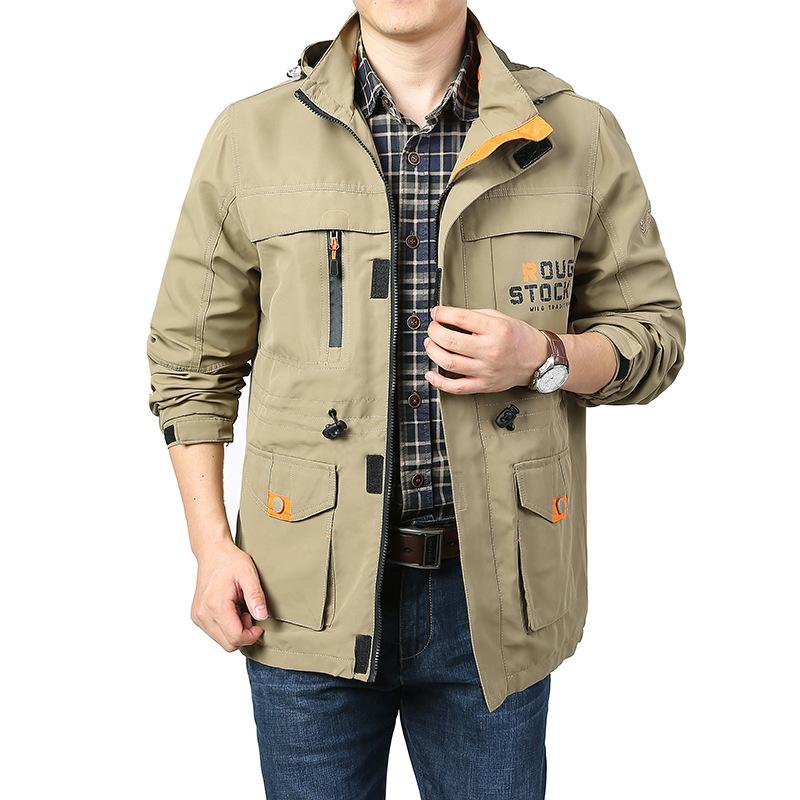 Jacket Men's Medium and Long Casual Outdoor Hooded Large Size Jacket Men's Jacket Spring and Autumn Clothing