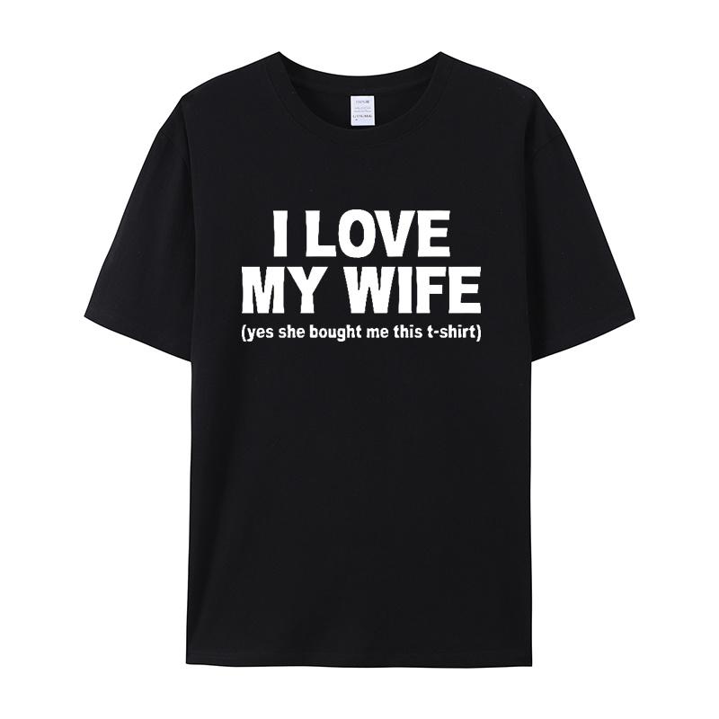 SummerMen's "I Love My Wife" Couple T-shirt with LetterPrint Cotton Casual NeutralSoft Breathable Round Neck Short Sleeved Shirt
