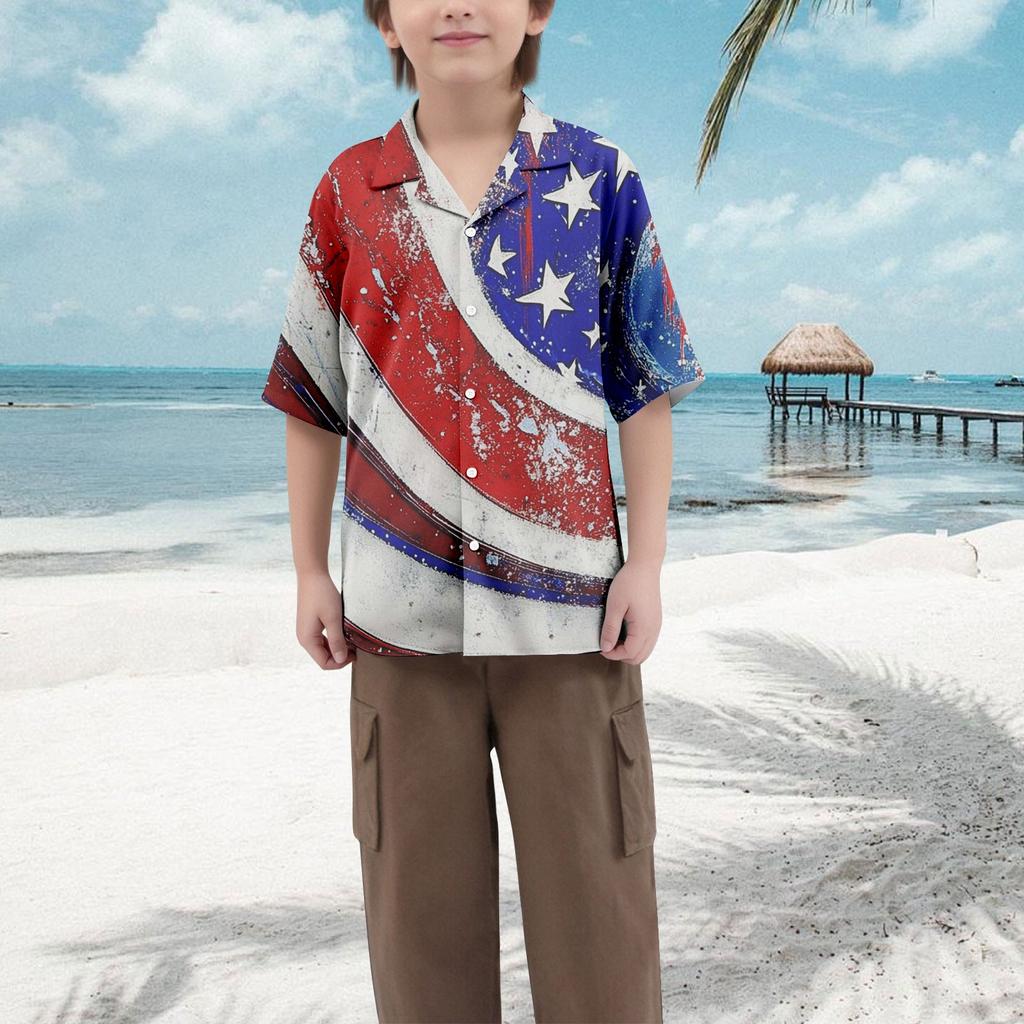 Boys' Casual Loose Short Sleeved Shirt With Fashionable Printed Shirt Top