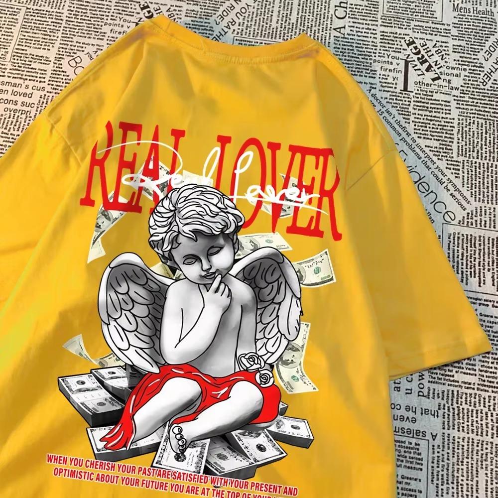 

Футболки Real Lover Financial Freedom для мужчин и женщин из хлопка, свободные футболки с круглым вырезом, удобные футболки, летние дышащие топы для пар XXXXXL жёлтый