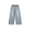 Spring Autumn Girls Jeans Embroidery Five-pointed Star Loose Pants for 3-12 Years Teen Girls Stylish Denim Wide Leg Pants