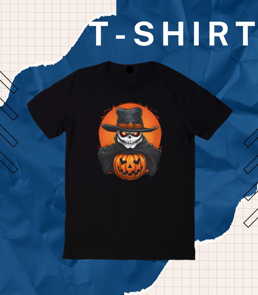 

Pumpkin Skull Witch T-Shirt S-5XL Halloween Spooky Skeleton Graphic Hallo. 2XL