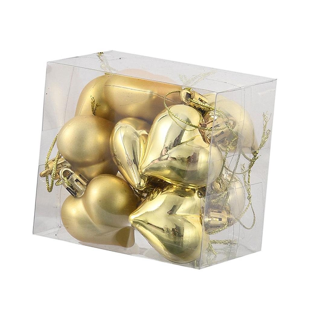 12Pcs Heart Christmas Tree Ornaments Decorative Hanging Baubles Charm Pendants for Wedding Party Birthday Indoor Celebration