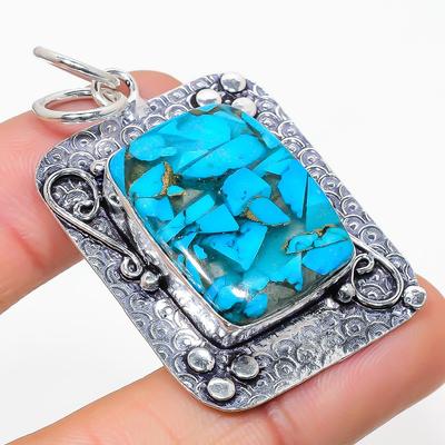 Natürlicher Kupfer Blau Türkis Edelstein 925 Sterling Silber Anhänger 2,09" G7E39