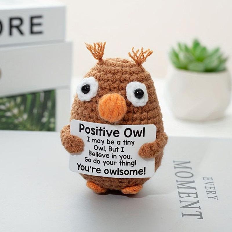 New Positive Energy Goose Hug Pocket Mini Handmade Plush Wool Knitting Doll with Card Funny Christams Gift Home Room Decoration