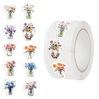 500 Blatt/Rolle Rollenaufkleberband Cartoon Blumenaufkleber Handbuchmaterial Dekorativ Umschlagverschlussaufkleber