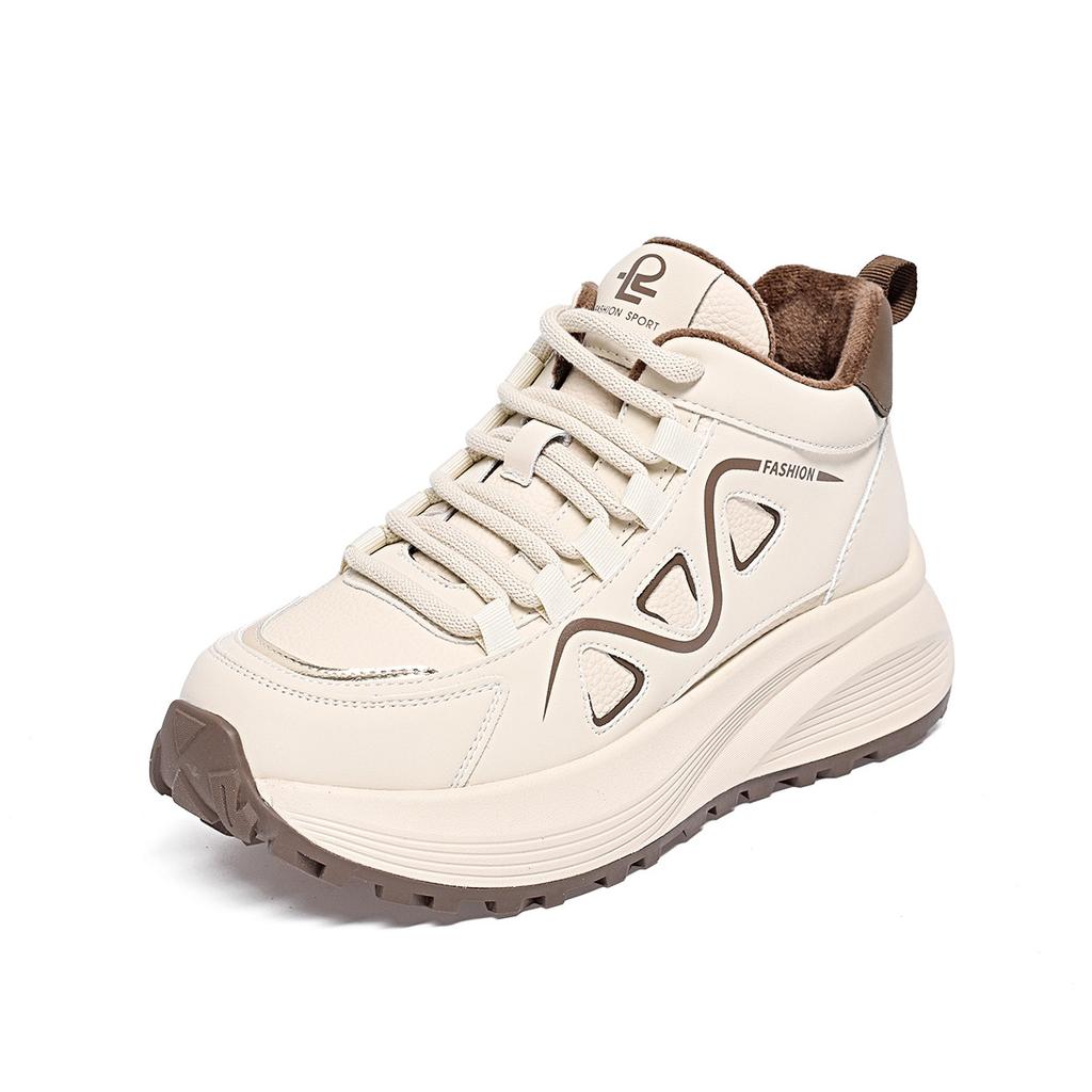 High-top Little White Shoes Women's Autumn and Winter Platform Sports and Leisure Shoes Velvet Lace-up Women's Cotton Shoes