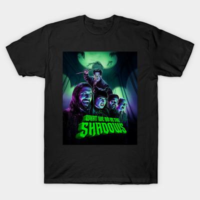 Asian Size Men Black Print T-shirt What We Do In The Shadows Family No-Cut Heat Transfer Print Cotton Tshirt
