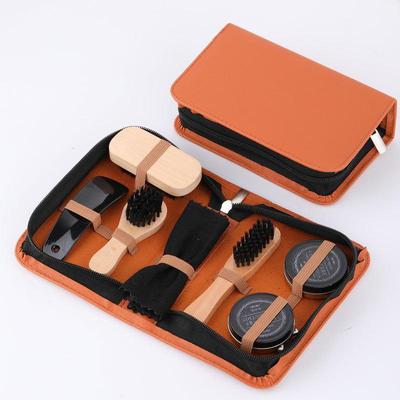 Set de Soin pour Chaussures en Cuir 7 Pièces: Brosse de voyage, Cirage pour chaussures, Outils de nettoyage et Tire-chaussure