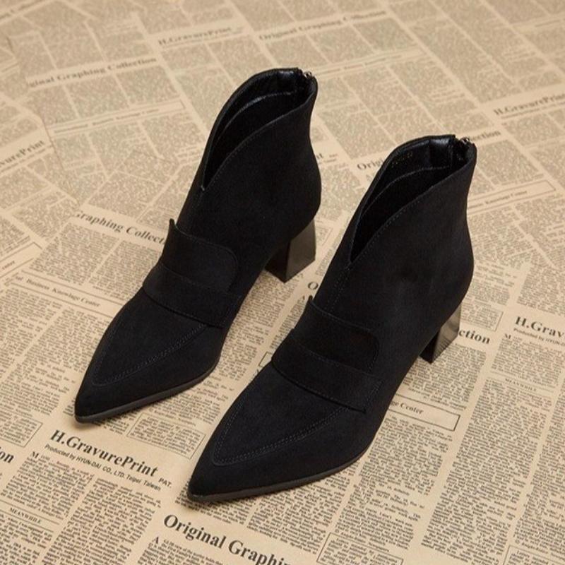 2025 Women's Genuine  Patchwork  Thin High Heel Pointed Toe Back Zip Autumn Ankle Boots Elegant Ladies Daily Dress Shoes