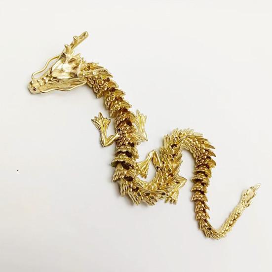 Alloy Golden Chinese Dragon Figurine Movable Joints Articulated Five Claws Eastern Loong Model Figure Toy Desktop Ornament Decoration