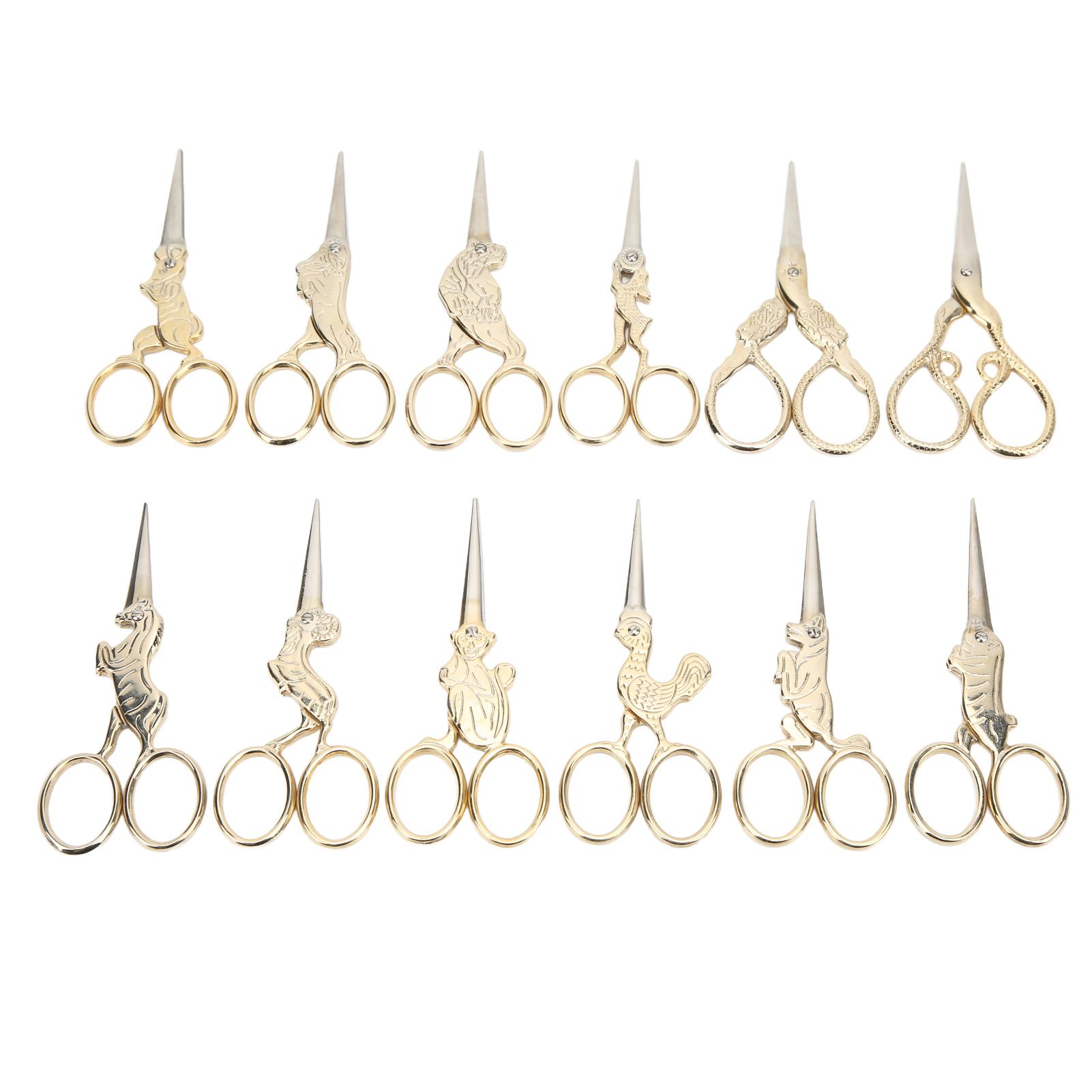 

Набор из 12 ножниц для вышивания, 12 китайских зодиаков, заостренные кончики, винтажный стиль, нержавеющая сталь