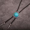 Bolo Tie for Women Men Western Bolo Tie Vintage Metal Flower Trim Stone Pendant Faux Leather Rope Necktie Tie Necklace