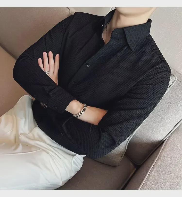 Men's New Long Sleeve Waffle French Business Shirt - Autumn/Winter Fashion