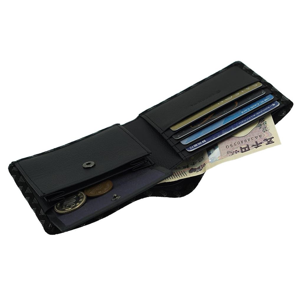 Inden Bifold Wallet with Bill Compartment and Coin Deerskin Leather 2006 Black with Gray Wakamatsu Diamond [Inden-ya] Purse, No. ([71-183] Lacquer,