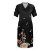 Summer Plus Size V Neck Short Sleeve Knee Pocket Gradient Print Casual Dress For  Women