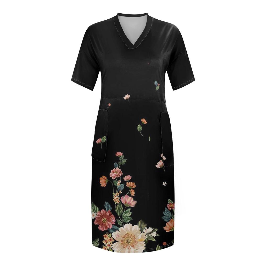 Summer Plus Size V Neck Short Sleeve Knee Pocket Gradient Print Casual Dress For  Women