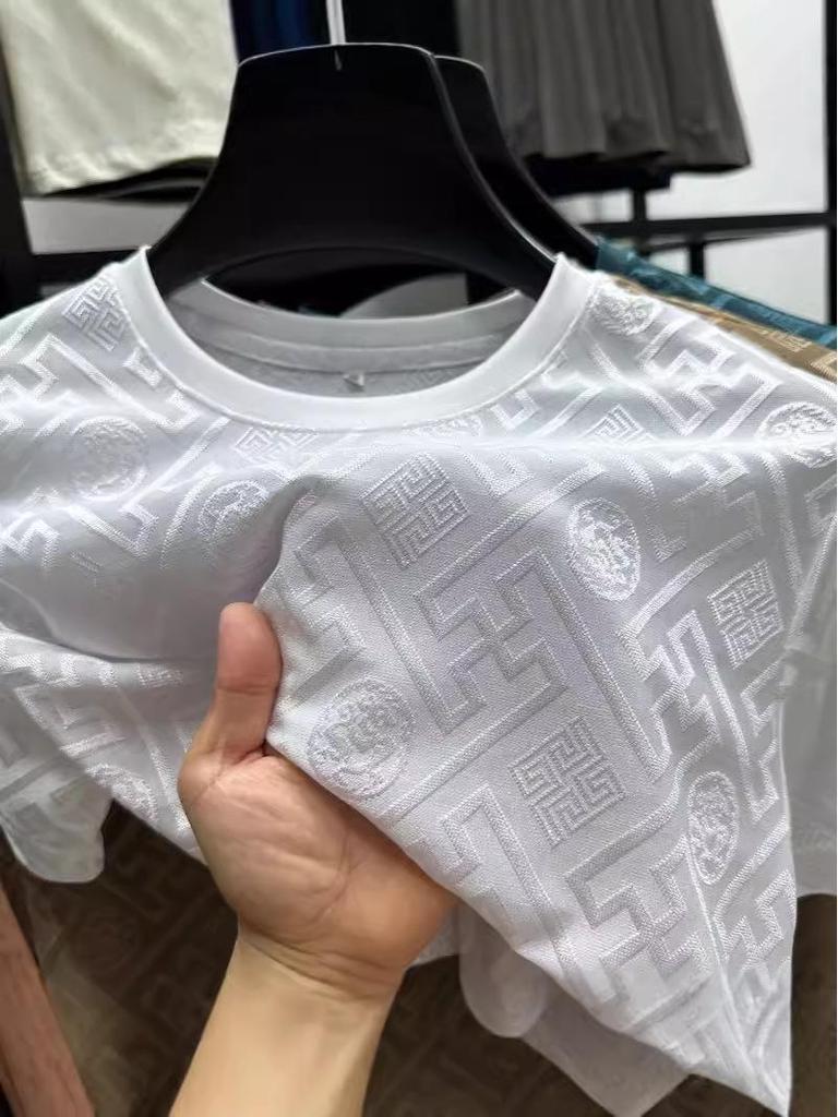 Men’s 2024 Summer Ice Silk Printed Round Neck T-Shirt
