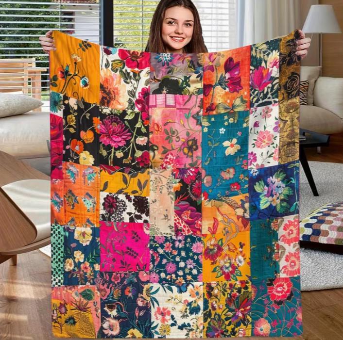 Floral Patchwork Printed Blanket Gift Soft Throw Blanket Blanket Home Decoration