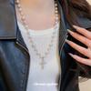 Baroque Fashion Retro Rhinestone & Pearl Cross Pendant Necklace for Women