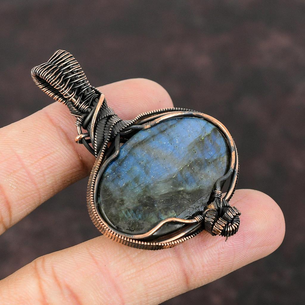 Labradorite Pendant Copper Wire Wrapped Pendant Handmade Jewelry Moonstone Pendant Gift For Her Copper Wire Jewelry Genuine Gemstone Pendant