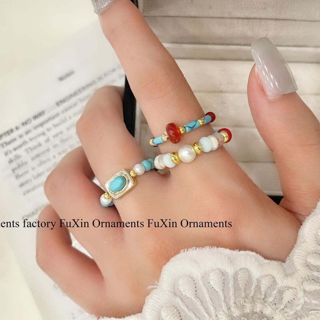 Unique Dopamine Blue Island Series Stacking Ring - Niche Pinky/Index Finger
