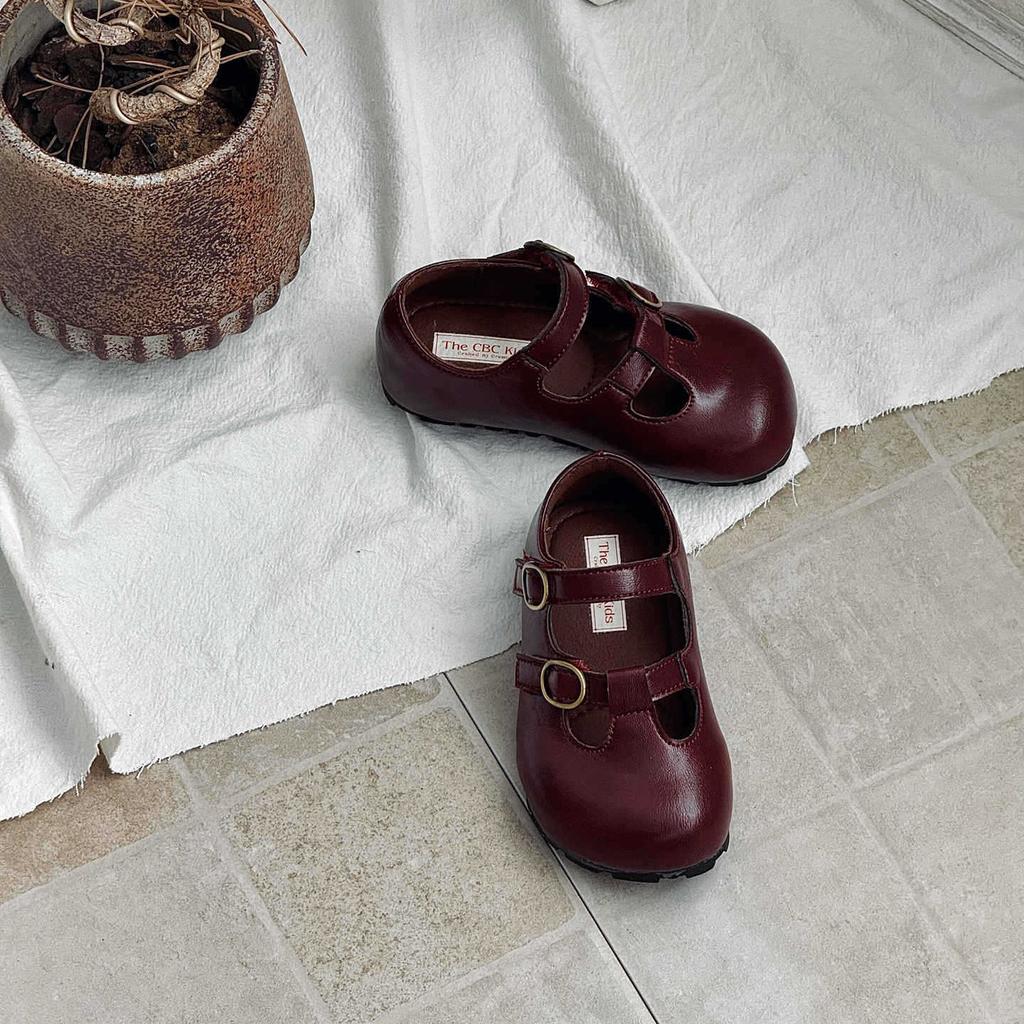 XSHX Retro Mary Jane Weite Zehenpartie Prinzessin Schuhe Herbst Neu Mädchen Klettverschluss Gummisohle Mittel Antik Öliges Leder