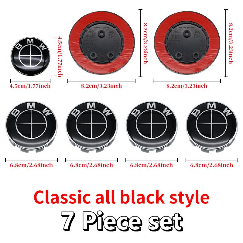 MLKQ6 All Black 82mm 74mm Car Front Rear Logo 68mm Wheel Hub Center Cover Steering Wheel Center Stickers For BMW E90 E87 F20 E46 F30