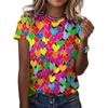 2026 New Summer Round Neck Women's T-shirt Fashion 3D Printed Love Color Printed Short Sleeve T-shirt Cartoon Casual Top