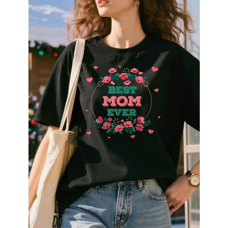 Women s & Unisex Best Mom Ever Happy Mother s Day T-Shirt - Soft Breathable Short Sleeve Crew Neck Casual Tee,Mother s Day DateGift for Mom S чёрный