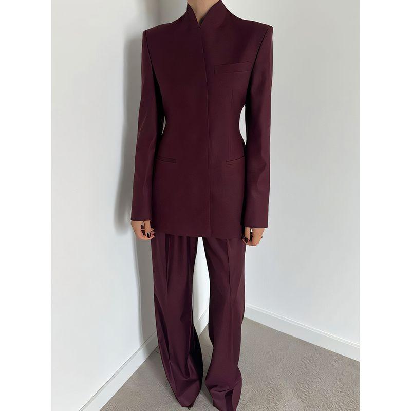 

Twotwinstyle Повседневный дизайн для通勤, блейзеры приталенного силуэта на одной пуговице без воротника, комплект брюк с высокой талией Angola red XL