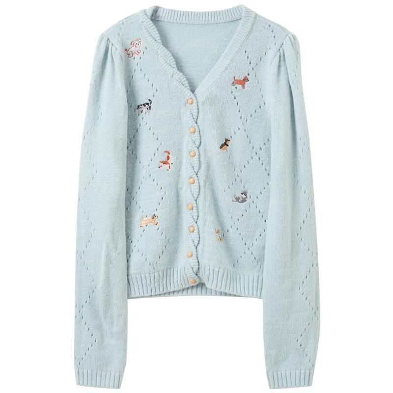Sancai 2026 Spring Embroidered V-Neck Cardigan