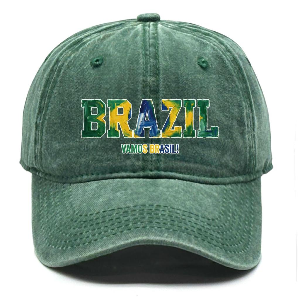Sun Hat With "BRAZIL" "VAMOS BRASIL" Flag Printed , Adjustable Baseball Hat Fashion Solid Color Sporting Leisure Dad Hat